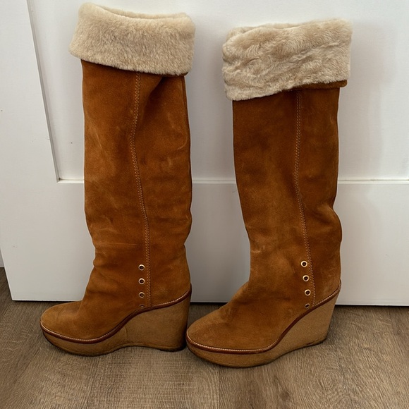 Used- YSL genuine shearling suede wedge boots - Picture 6 of 16